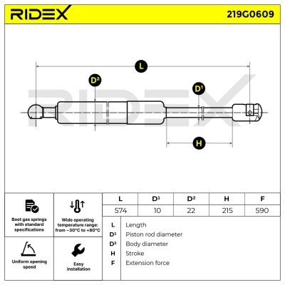 Gas Spring, boot-/cargo area RIDEX 219G0609 219G0609 - photo 7