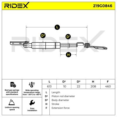 Gas Spring, boot-/cargo area RIDEX 219G0846 219G0846 - photo 6