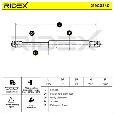 Gas Spring, boot-/cargo area RIDEX 219G0340 219G0340 - photo 7