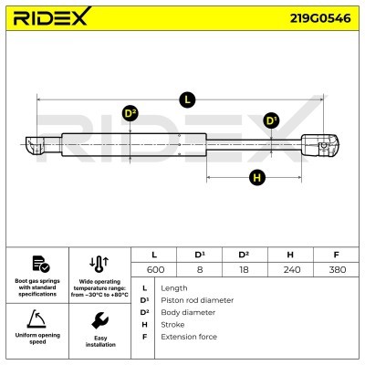 Gas Spring, boot-/cargo area RIDEX 219G0546 219G0546 - photo 6