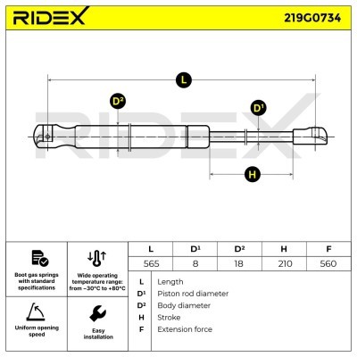 Gas Spring, boot-/cargo area RIDEX 219G0734 219G0734 - photo 11