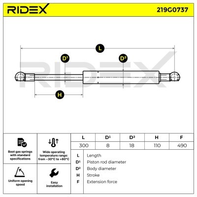 Gas Spring, boot-/cargo area RIDEX 219G0737 219G0737 - photo 6