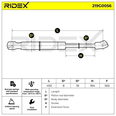 Gas Spring, boot-/cargo area RIDEX 219G0056 219G0056 - photo 7