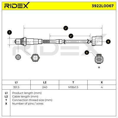 Lambda (Oxygen) Sensor RIDEX 3922L0067 3922L0067 - photo 6