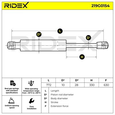 Gas Spring, boot-/cargo area RIDEX 219G0154 219G0154 - photo 7