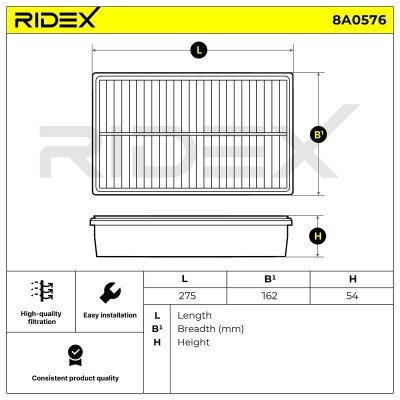 Air Filter RIDEX 8A0576 8A0576 - photo 6