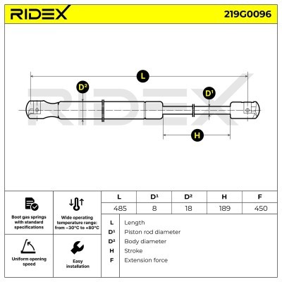 Gas Spring, boot-/cargo area RIDEX 219G0096 219G0096 - photo 7