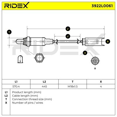 Lambda (Oxygen) Sensor RIDEX 3922L0061 3922L0061 - photo 6