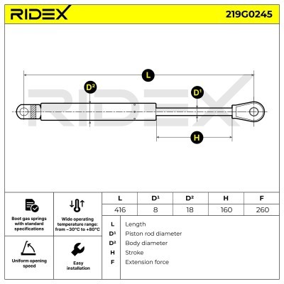 Gas Spring, boot-/cargo area RIDEX 219G0245 219G0245 - photo 7