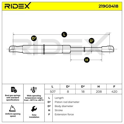 Gas Spring, boot-/cargo area RIDEX 219G0418 219G0418 - photo 3