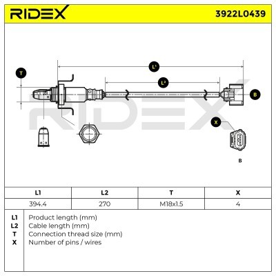 Lambda (Oxygen) Sensor RIDEX 3922L0439 3922L0439 - photo 4