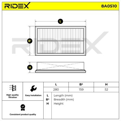 Air Filter RIDEX 8A0510 8A0510 - photo 6