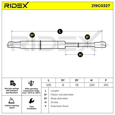 Gas Spring, boot-/cargo area RIDEX 219G0327 219G0327 - photo 7
