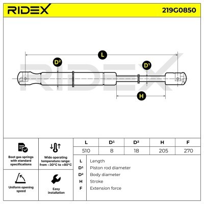 Gas Spring, boot-/cargo area RIDEX 219G0850 219G0850 - photo 12