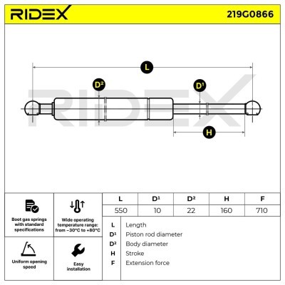 Gas Spring, boot-/cargo area RIDEX 219G0866 219G0866 - photo 6