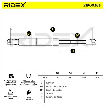 Gas Spring, boot-/cargo area RIDEX 219G0363 219G0363 - photo 6
