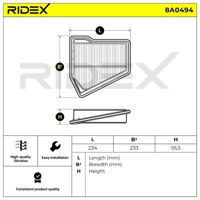 Air Filter RIDEX 8A0494 8A0494 - photo 6