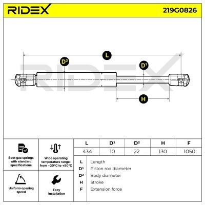 Gas Spring, boot-/cargo area RIDEX 219G0826 219G0826 - photo 6