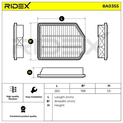 Air Filter RIDEX 8A0355 8A0355 - photo 4