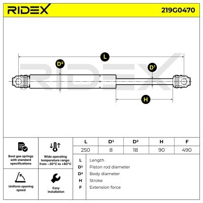 Gas Spring, boot-/cargo area RIDEX 219G0470 219G0470 - photo 7