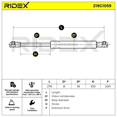 Gas Spring, boot-/cargo area RIDEX 219G1059 219G1059 - photo 6