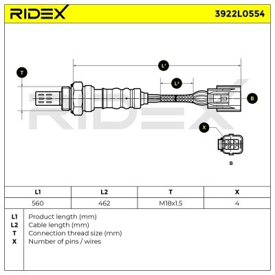 Lambda (Oxygen) Sensor RIDEX 3922L0554 3922L0554 - photo 6