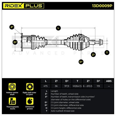 Drive Shaft RIDEX 13D0009P 13D0009P - photo 3