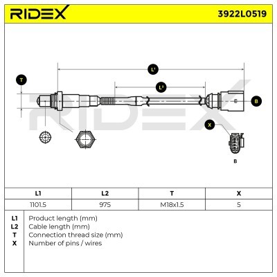 Lambda (Oxygen) Sensor RIDEX 3922L0519 3922L0519 - photo 6