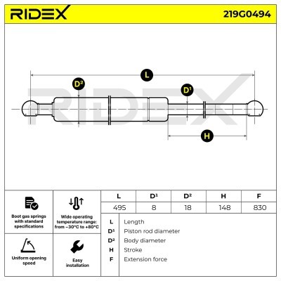 Gas Spring, boot-/cargo area RIDEX 219G0494 219G0494 - photo 7