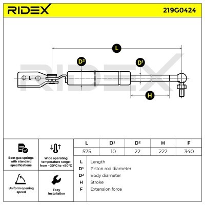Gas Spring, boot-/cargo area RIDEX 219G0424 219G0424 - photo 6