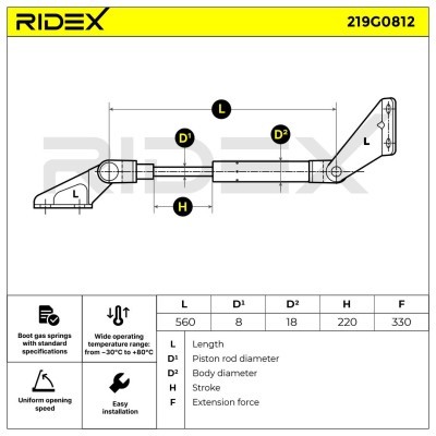 Gas Spring, boot-/cargo area RIDEX 219G0812 219G0812 - photo 6