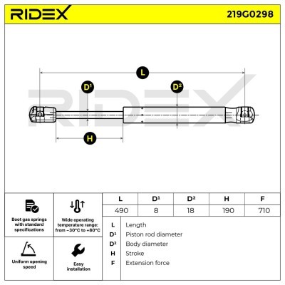 Gas Spring, boot-/cargo area RIDEX 219G0298 219G0298 - photo 6