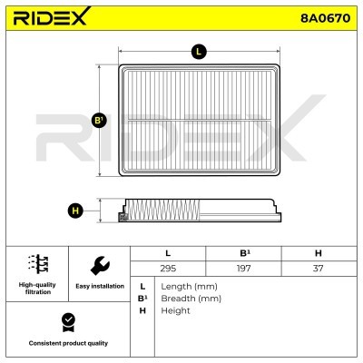 Air Filter RIDEX 8A0670 8A0670 - photo 6