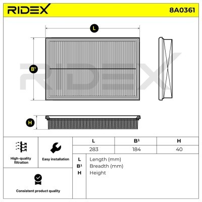 Air Filter RIDEX 8A0361 8A0361 - photo 6