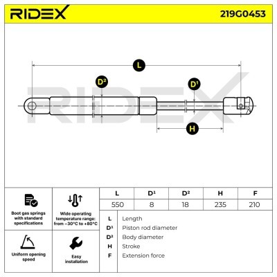 Gas Spring, boot-/cargo area RIDEX 219G0453 219G0453 - photo 6