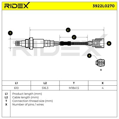 Lambda (Oxygen) Sensor RIDEX 3922L0270 3922L0270 - photo 6