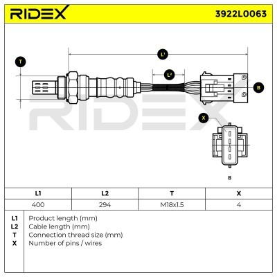 Lambda (Oxygen) Sensor RIDEX 3922L0063 3922L0063 - photo 5