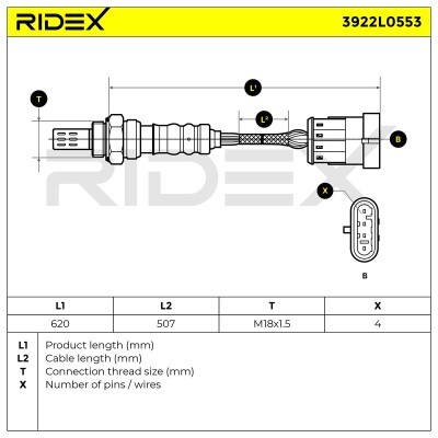 Lambda (Oxygen) Sensor RIDEX 3922L0553 3922L0553 - photo 6