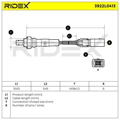 Lambda (Oxygen) Sensor RIDEX 3922L0413 3922L0413 - photo 7