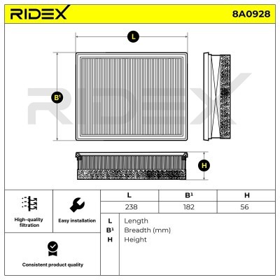 Air Filter RIDEX 8A0928 8A0928 - photo 6