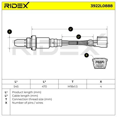 Lambda (Oxygen) Sensor RIDEX 3922L0888 3922L0888 - photo 3