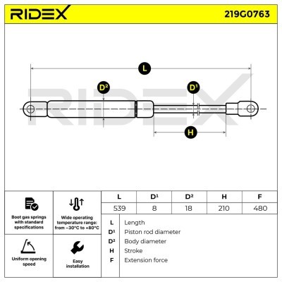 Gas Spring, boot-/cargo area RIDEX 219G0763 219G0763 - photo 7