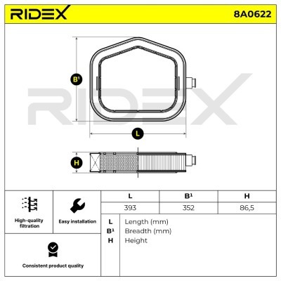 Air Filter RIDEX 8A0622 8A0622 - photo 6