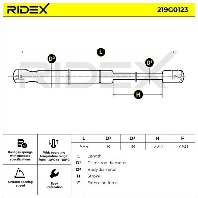 Gas Spring, boot-/cargo area RIDEX 219G0123 219G0123 - photo 3