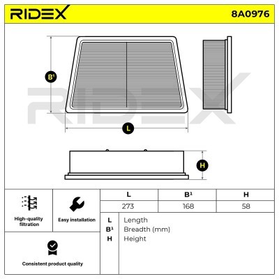Air Filter RIDEX 8A0976 8A0976 - photo 6