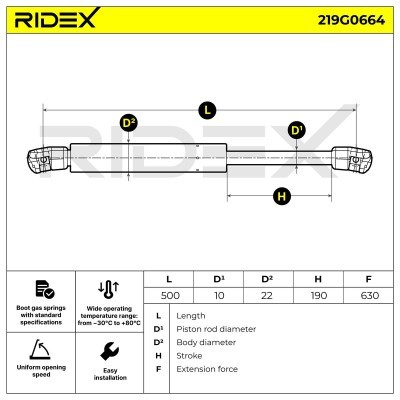 Gas Spring, boot-/cargo area RIDEX 219G0664 219G0664 - photo 12