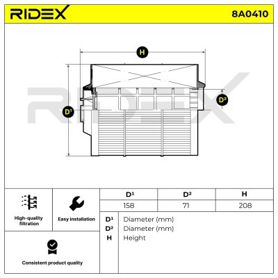 Air Filter RIDEX 8A0410 8A0410 - photo 6