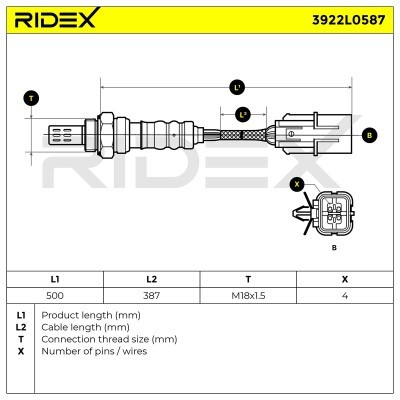 Lambda (Oxygen) Sensor RIDEX 3922L0587 3922L0587 - photo 6