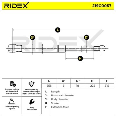 Gas Spring, boot-/cargo area RIDEX 219G0057 219G0057 - photo 8