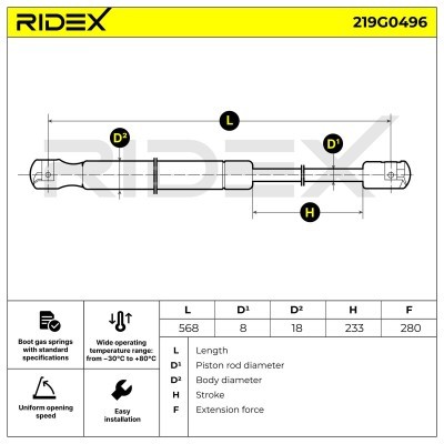 Gas Spring, boot-/cargo area RIDEX 219G0496 219G0496 - photo 6